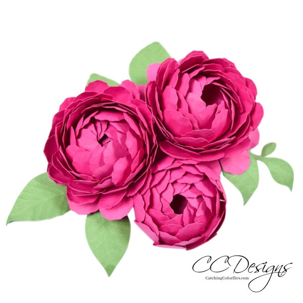 Modèle de fleur de papier pivoine, pivoine SVG couper des fichiers et PDF imprimables, modèles de fleur de papier bricolage, Bouquet de papier de mariage