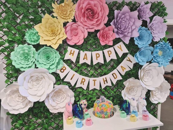 Flower Backdrop Templates, Paper Flower SVG and PDF Printables, Large Paper Flowers Birthday Backdrop, Instant Download Il_570xn