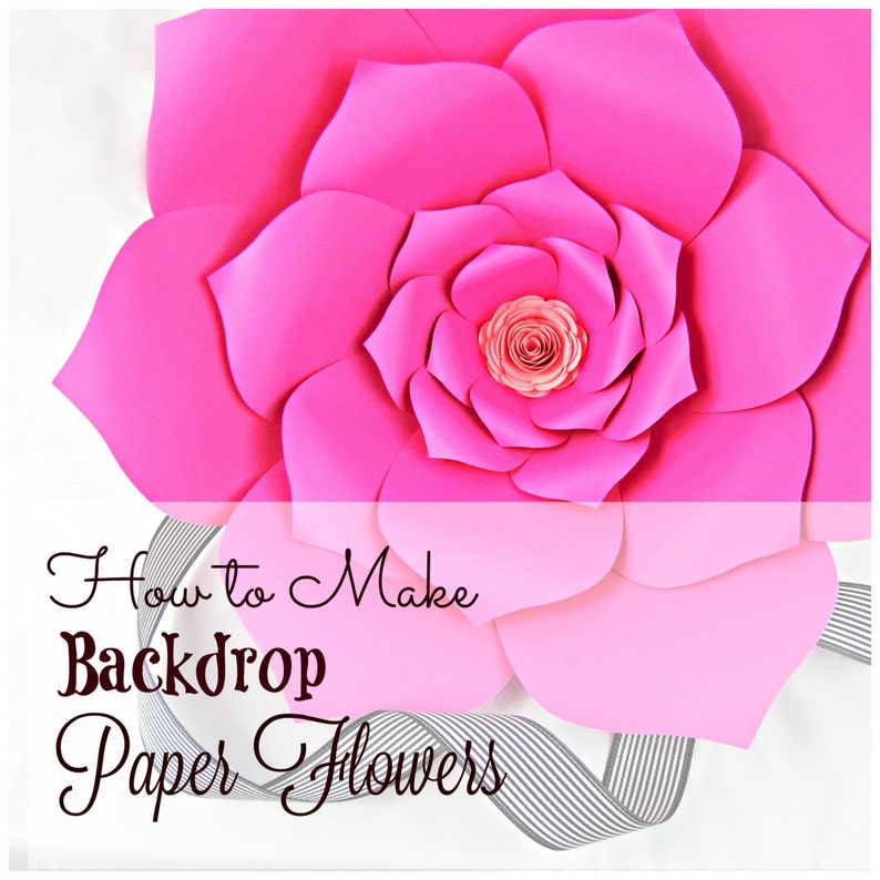 May include: How to Make Backdrop Paper Flowers. A large pink paper flower with a smaller pink paper flower in the center.