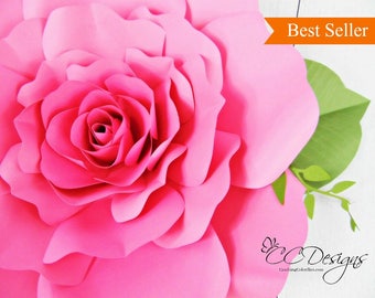 巨大な紙のバラ、紙のバラの花のパターン、印刷可能な花のテンプレート、花の壁、シルエットとクリカット用のSVG
