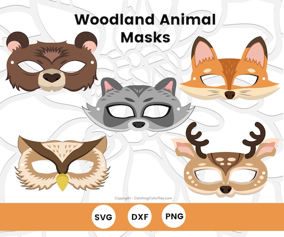 Download Woodland Animal Masks For Birthday Party Fox Bear Raccoon Deer And Owl Svg Cut Files Fox Mask Svg Svg For Cricut Or Silhouette By Catching Colorflies Catch My Party