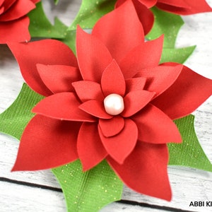 Modèle de fleur de poinsettia, fichiers coupés SVG fleur en papier et imprimables PDF fleur, décoration de Noël, décorations des fêtes, téléchargement immédiat