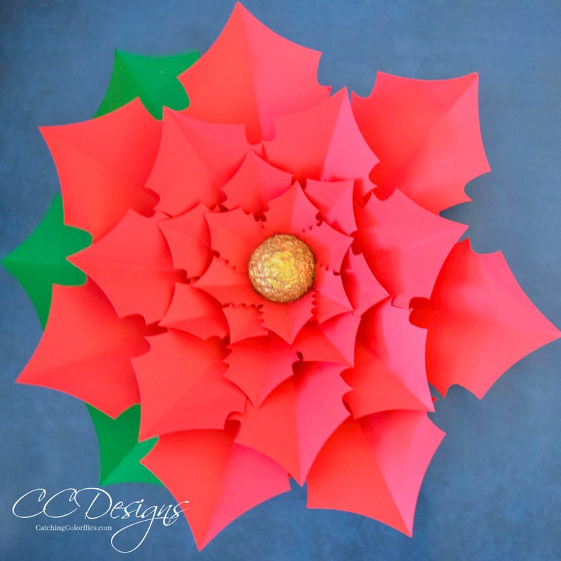 PDF and SVG Christmas Poinsettia Paper Flower, DIY Paper Flower Template, Instant Download image 1