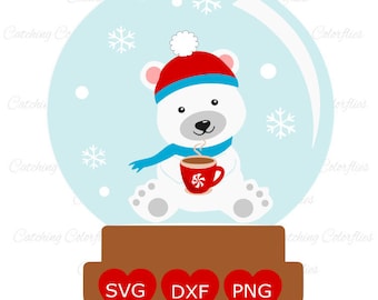 Sneeuwbol Svg-bestanden knippen - ijsbeer kerst svg, warme chocolademelk svg, kerst svg-bestanden, SVG, DXF, PNG, gebruik met Cricut & Silhouette