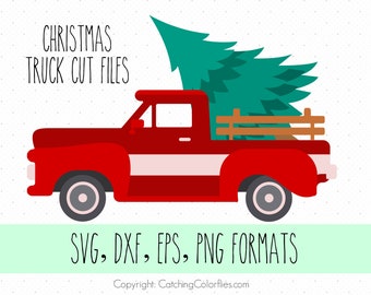 Vintage Christmas Truck with Tree SVG Cut Files, Holiday SVG Files, Use with Cricut or Silhouette, Svg Dxf Eps Png Formats