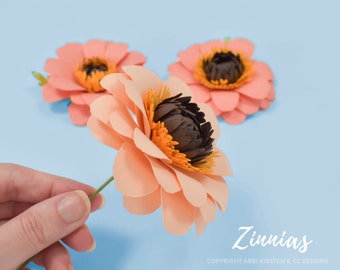 Zinnia Small Paper Flower Template, DIY Zinnia Paper Flower Pattern, Paper Flower SVG Cut Files, PDF Flower Template Printables