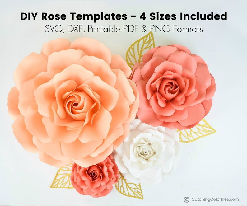 Large Paper Rose Templates, DIY Paper Rose SVG Cut Files and Printable PDF Pattern, How to Make Paper Flowers Tutorial and Templates image 2