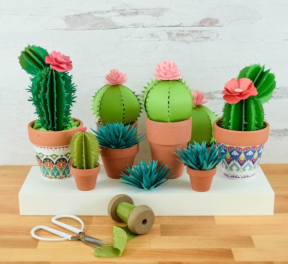 Paper Cactus Templates and Tutorial, Paper Cacti SVG and PDF Flower Templates, Plant Templates, Instant Download Il_570xn