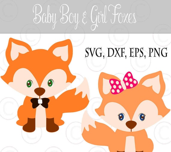 Download Boy Girl Cute Baby Foxes With Bows Baby Woodland Foxes Etsy