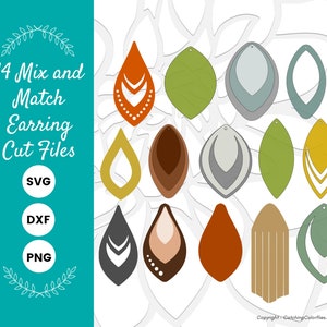 Leather Earrings SVG Template Bundle, Earring Template Cut File, Tear Drop Earring SVG file, Leaf Earrings