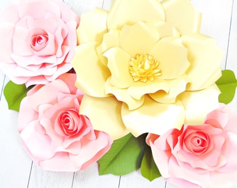 Large Backdrop Paper Flowers, DIY Giant Flower Templates, Paper Roses, Paper Flower Patterns & Tutorials, Wedding backdrop