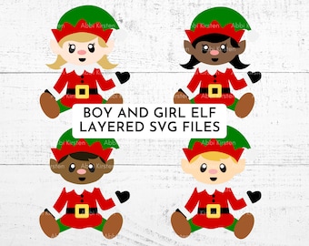 Christmas Elf SVG Cut Files, Girl Elf Cut File, Boy Elf SVG File, Christmas Clipart, Christmas SVG Bundle, Instant Download