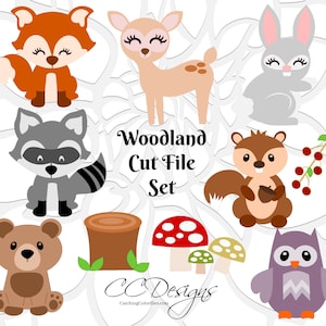 Baby Woodland Animal Cut Files, Woodland Nursery Decor, HTV SVG Files, Baby Deer and Cute Fox SVG,  SVGs for Cricut & Silhouette