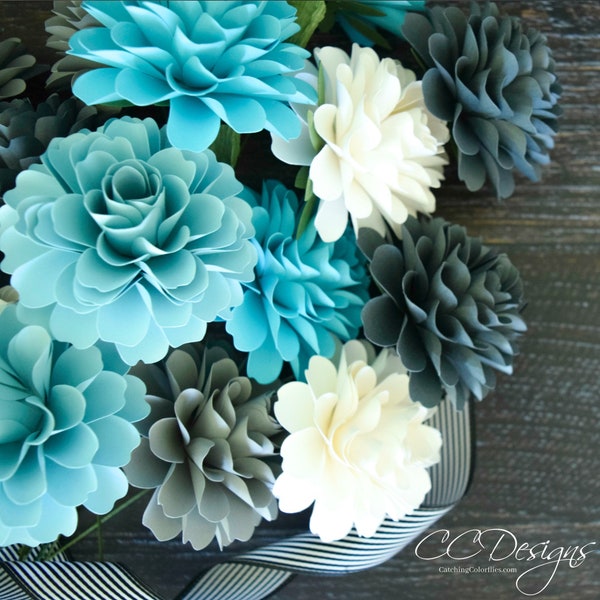 Small Dahlia Paper Flower Template, DIY Paper Flowers Paper Wedding Bouquet, SVG and PDF Flower Pattern, Instant Download