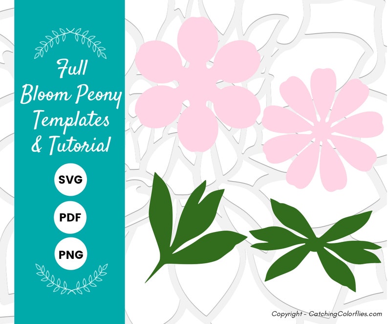 Full Bloom Peony Paper Flower Template & Tutorial, Peony Paper Flower SVG, Printable PDF Flower Templates, Instant Download image 3