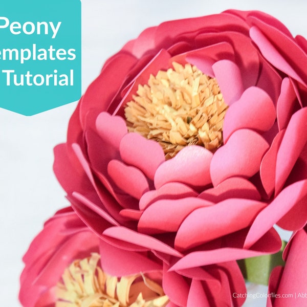 Full Bloom Peony Paper Flower Template & Tutorial, Peony Paper Flower SVG, Printable PDF Flower Templates, Instant Download
