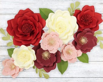 Grote papieren bloemensjablonen van wilde rozen, SVG-snijbestanden, PDF-printables, set van twee sjablonen