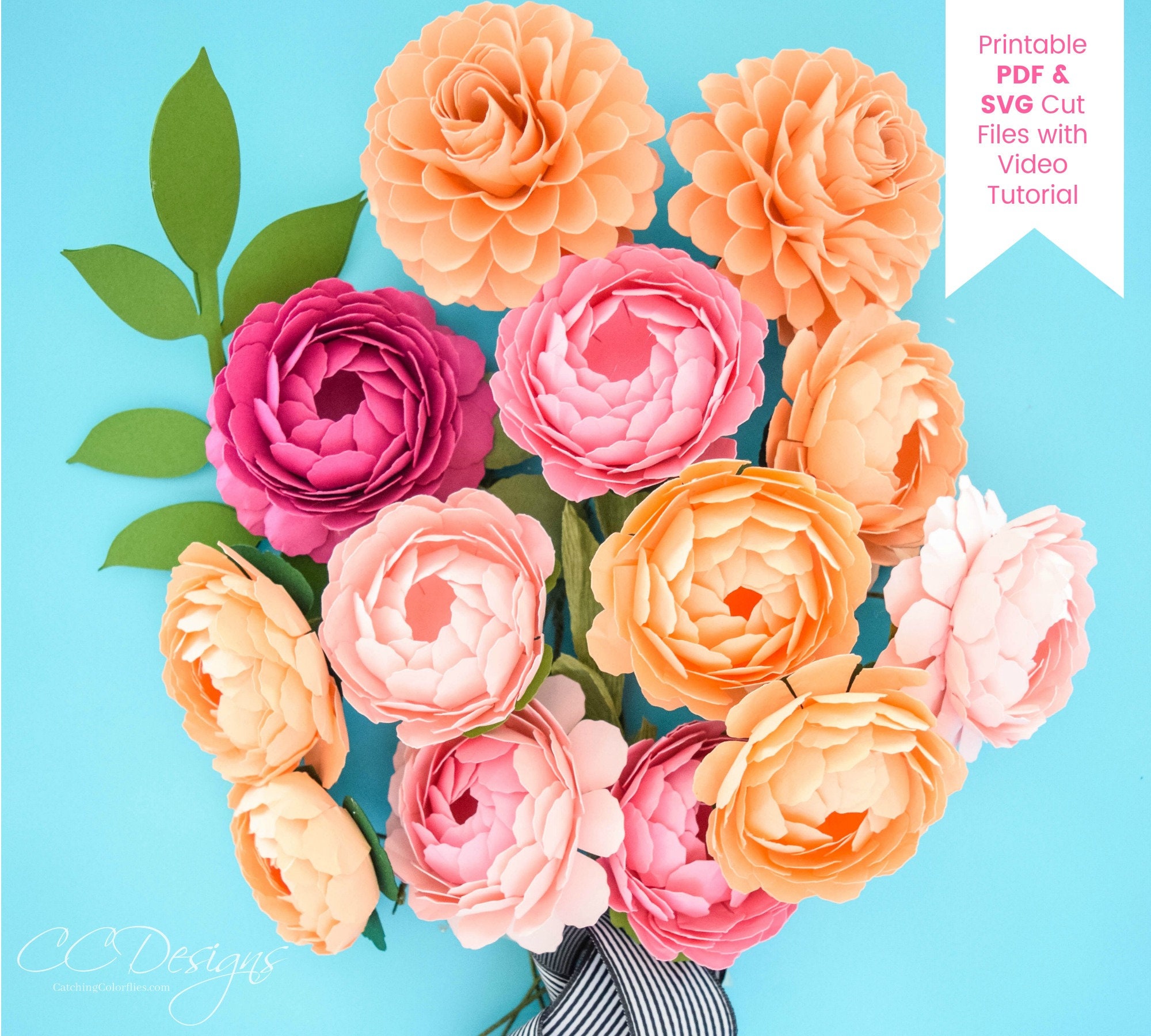 Download Small Peony And Dahlia Paper Flower Svg Cut Files And Pdf Etsy
