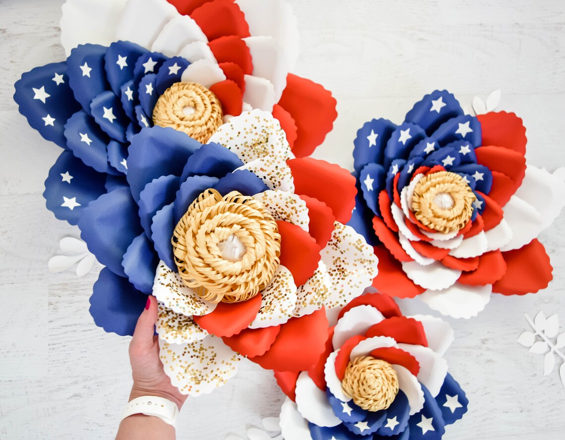 American Flag Large Paper Flower Templates Paper Flower Flag Etsy
