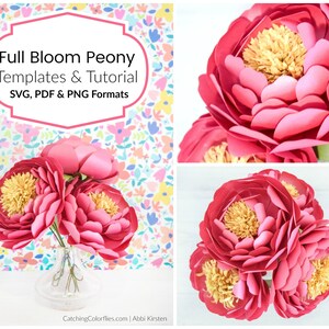 Full Bloom Peony Paper Flower Template & Tutorial, Peony Paper Flower SVG, Printable PDF Flower Templates, Instant Download image 2