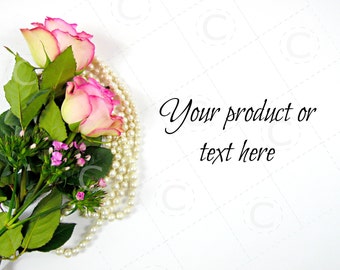 Feminine Rose & Perlen Mock oben, modernen Stil Fotografie, Web-Design-Bilder, Header-Bild, Blog, Social Media Stil Lager