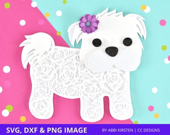 3D Dog Mandala SVG File, Maltese Puppy Dog Mandala Cut File, Layered Dog Mandala, Zentangle Dog, Paper Crafts