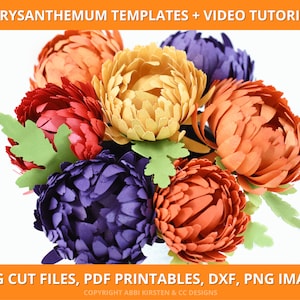 Chrysanthemum Paper Flower Templates, Paper Flower SVG Cut Files, How to Make Paper Chrysanthemum Flowers