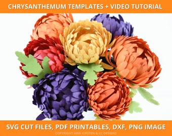 Chrysanthemum Paper Flower Templates, Paper Flower SVG Cut Files, How to Make Paper Chrysanthemum Flowers