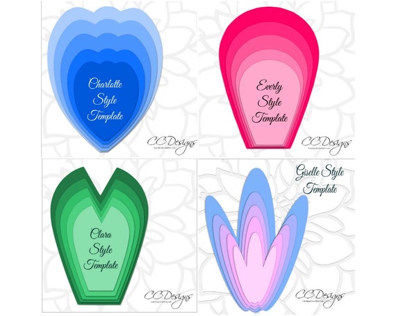 Set of 4 Large Flower Templates - Paper Flower Patterns- PDF and SVG -  Catching Colorflies