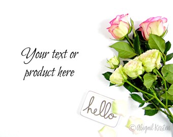 Pretty Feminine Floral Mock up Image, Modern Website & Social Media Styled Flower Stock Photos