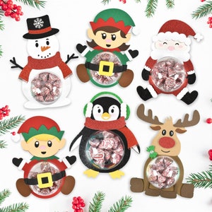 Set of 6 Christmas Candy Holders SVG Bundle, Instant Download Santa, Elves, Penguin, Snowman, and Reindeer SVG Files