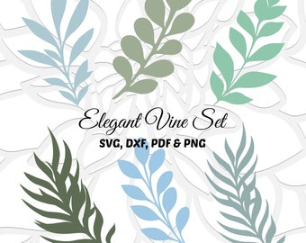 Leaf Vine Template Set, Paper Vine & Leaves, Paper Flower Leaf Templates, SVG Cut Files for Cricut, Instant Download
