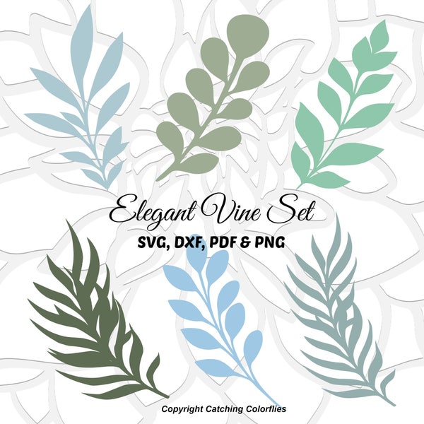 Leaf Vine Template Set, Paper Vine & Leaves, Paper Flower Leaf Templates, SVG Cut Files for Cricut, Instant Download