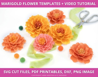 Marigold Paper Flower Templates, Marigold SVG Cut Files and PDF Printable Templates, Day of the Dead Flowers, Small Paper Flowers
