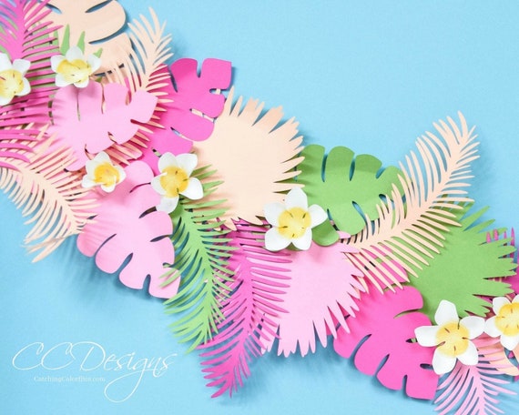 Paper Leaf & Vine Templates, Tropical Paper Flowers, Banana Leaf, Luau Party Decor, Leaf Garland, Printable Template, SVG Files Il_570xn