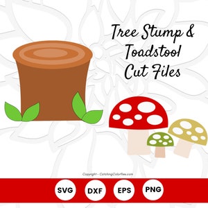 Tree Stump and Toadstool Cut Files, Woodland Animal SVG Files, Woodland Baby Shower and Nursery Decor, Instant Download
