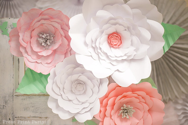 Pink Paper Flower Backdrop Flower Templates Large Paper Etsy