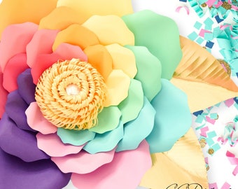 Unicorn Rainbow Giant Paper Flowers Unicorn Party Decor Easy Large Flower Templates & Tutorial Printable Paper Flower Templates