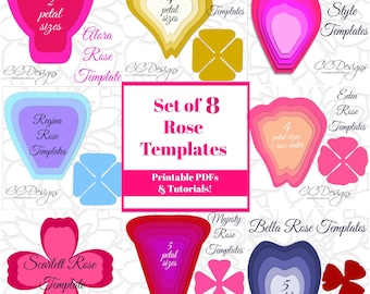 Paper Rose Template Patterns, DIY Flower Templates & Tutorials, Giant Paper Rose Template set, PDF Printable templates, Wedding Backdrop