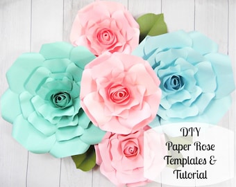 巨大な紙のバラ - 大きな紙の花のバラ - バラのテンプレートとチュートリアル - 花のテンプレート