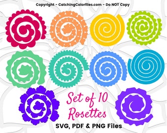 Paper Flower Rolled Rosette Templates, Printable PDF Rolled Rosettes Templates, Instant Download, Set of 10