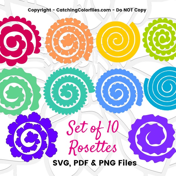 Paper Flower Rolled Rosette Templates, Printable PDF Rolled Rosettes Templates, Instant Download, Set of 10