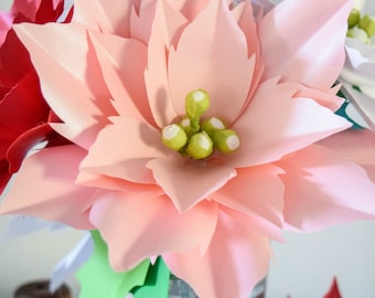 Poinsettia de Noël SVG et PDF motif fleur avec tutoriel, fichiers de coupe SVG Noël Noël, téléchargement immédiat