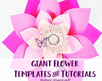 Large Paper Flowers Backdrop, Giant Paper Flowers Template for a Wedding Flower Wall, SVG Cut files and printable PDF Template