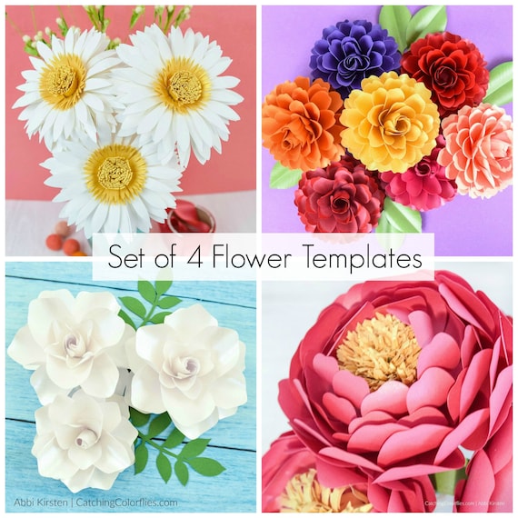 Small Paper Flower Templates, Peony Daisy Dahlia and Gardenia SVG and PDF Patterns, Use with Cricut or Silhouette, Instant Download Il_570xn