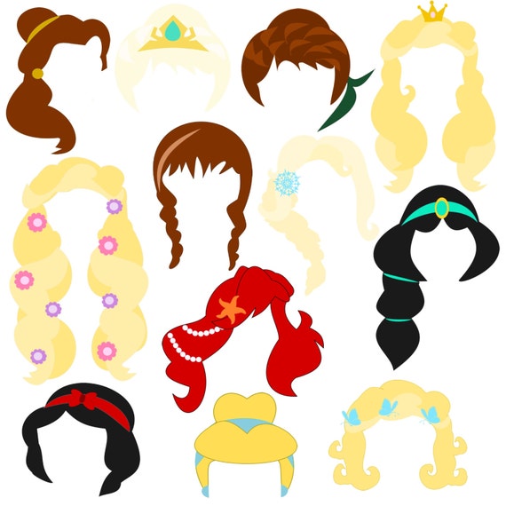 Princess Party Photo Props- Princess Hair Props- Princess theme party- Cinderella Party-Photo booth props- Printable Party Props Il_570xn