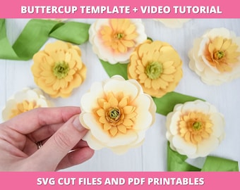 Easy Buttercup Paper Flower Templates and Tutorial, DIY Small Paper Flower Kit, Flower SVG Files, Alternative Flower Bouquet,