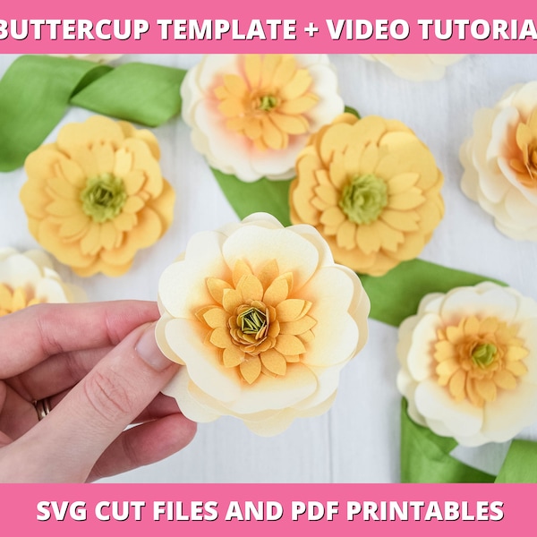 Easy Buttercup Paper Flower Templates and Tutorial, DIY Small Paper Flower Kit, Flower SVG Files, Alternative Flower Bouquet,