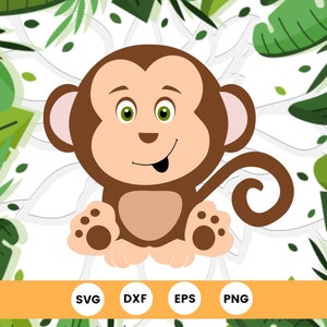 Cute Monkey SVG Cut File, Monkey Clipart, Monkey Print, SVG Files, Cut Files for Cricut, Safari Baby Shower, Cute Jungle Animals