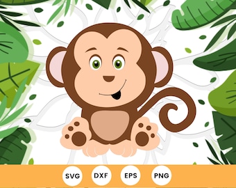 Cute Monkey SVG Cut File, Monkey Clipart, Monkey Print, SVG Files, Cut Files for Cricut, Safari Baby Shower, Cute Jungle Animals